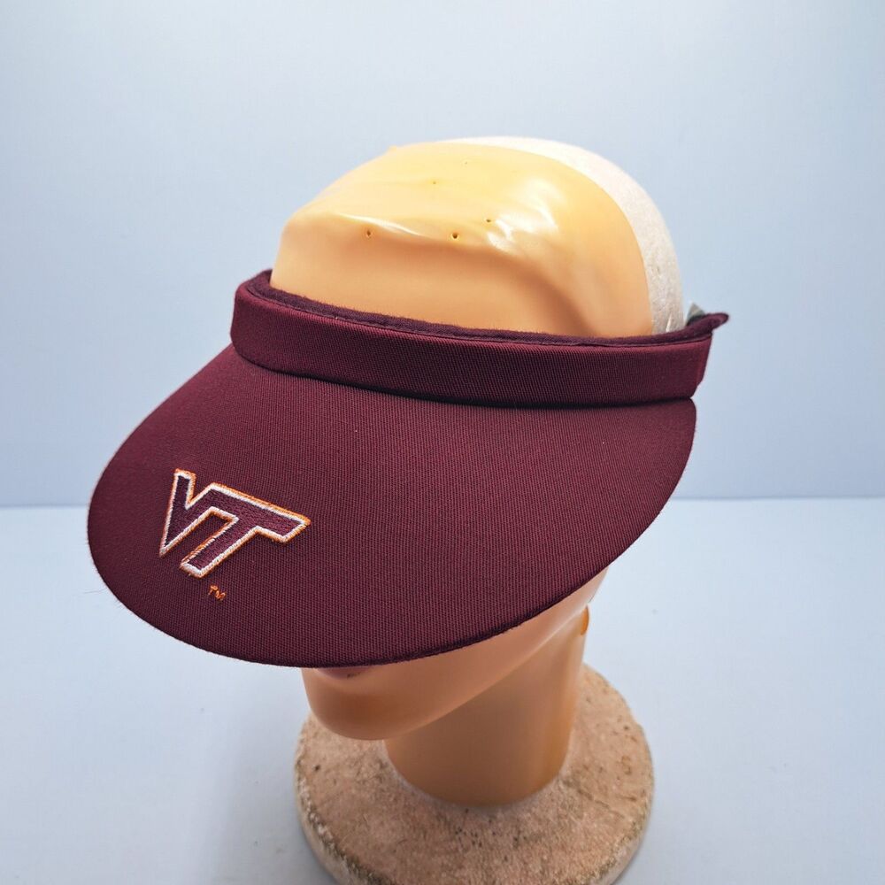 Virginia Tech Visor Made in USA Hokies Maroon Orange VT Logo Elastic Sun Hat